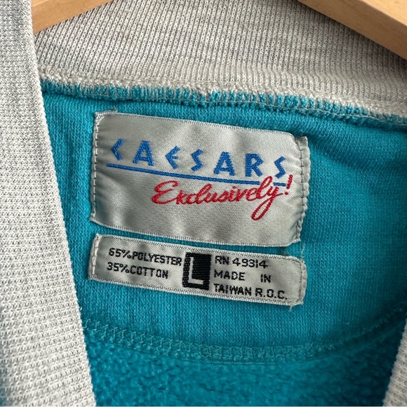 Vintage Caesars Sweatshirt Color Block Long Sleeve Blue Striped Grey Large - Picture 8 of 8